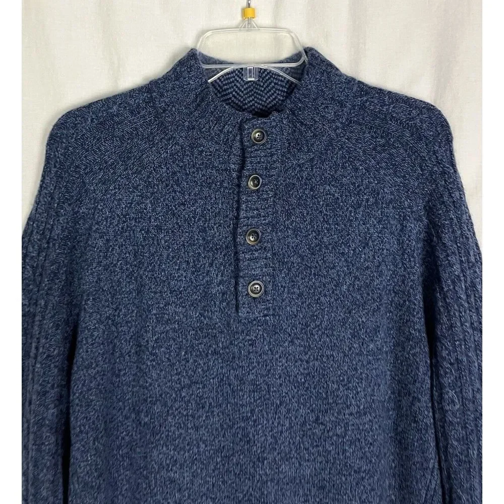 Jos A Bank Sweater Mens Size L Blue 1/4 Button Wool Blend‎ Pullover Preppy